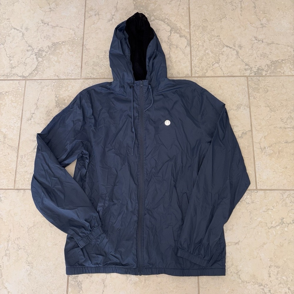 Volcom Full Zip Hooded Windbreaker Rain Jacket Mens XL Blue Mesh Lined Pockets